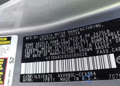 2025 Toyota Camry Se z USA, uszkodzony, nr VIN 4T1DAACK9SU560026